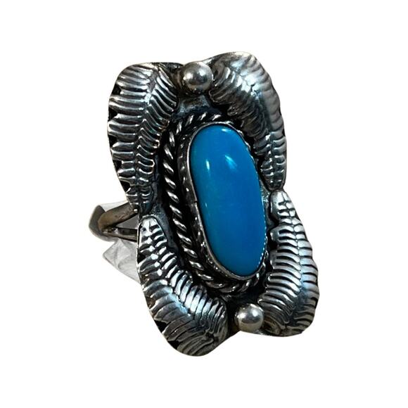 Vintage Turquoise Ring, Sterling Silver Native American Ring Sz 5.5 and 6.5 - Picture 2 of 12